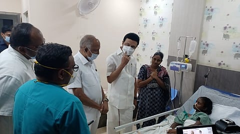 Stalin visits Tania who underwent surgery for Parry Romberg Syndrome at Saveetha Medical College and Hospitals on Tuesday.