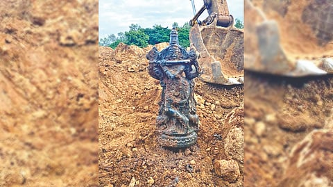 Krishna idol over 3 feet tall recovered while cleaning pond