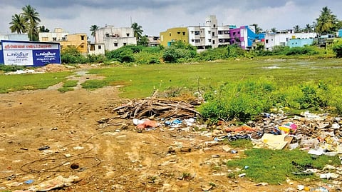 Waste dumped in the unmaintained playground in Balaji Nagar, Anakaputhur