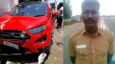(L-R) Car used to kill Kamesh, Cop who died