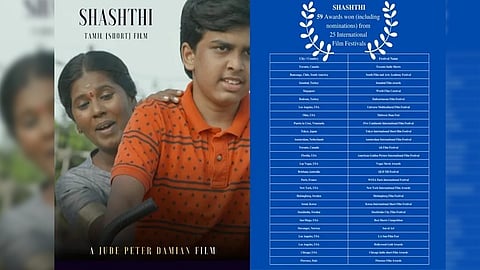 Poster of 'Shashthi'; Screengrab of the list of awards the film won