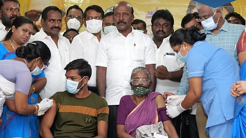 Ma Subramanian inaugurated the 38th mega vaccination camp in Virugambakkam on Sunday