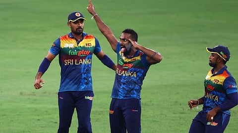 Sri Lankan players celebrating the win