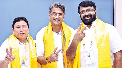 (from left) Newly-elected AIFF treasurer Kipa Ajay, president Kalyan Chaubey and vice-president NA Haris