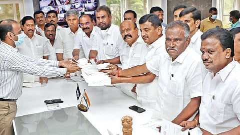 AIADMK MLAs handing over the list of long pending works to Collector GS Sameeran