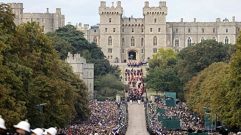 Queen Elizabeth's funeral procession makes its way down the Long Walk towards Windsor Castle