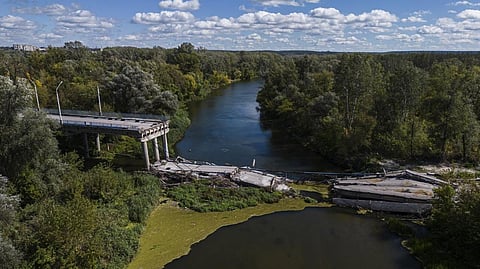 Destroyed bridge across Siverskiy-Donets river