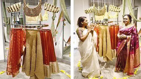 The dissected blouse golu art installation; Sruthi and Sudha