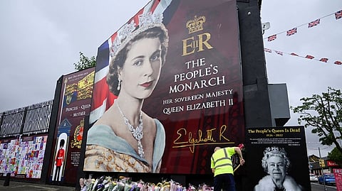 Depiction of Britain's Queen Elizabeth is seen on a building, following Queen's passing, in Belfast, Northern Ireland