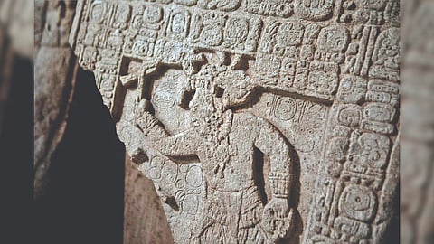 To the southeast he noted an alley filled with scree ? it was a timeworn ball court, 350 feet long and 16 feet wide with sloping sides.