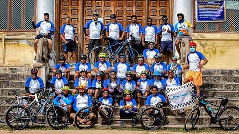 Cyclists during a heritage trail in January 2022.
