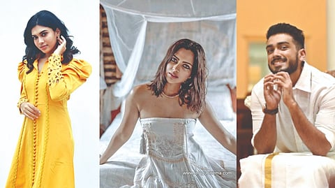 (L) Dushara Vijayan, Amala Paul and Kalidas Jayaram