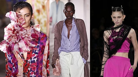 Models wear creations for Undercover ready-to-wear Spring/Summer 2023 fashion collection.