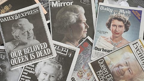 Newspapers bearing the story of the Queen's demise