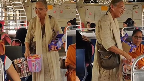 Still from viral video of elderly woman