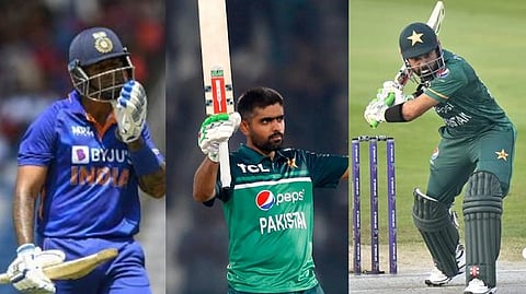 (L) Suryakumar Yadav, Babar Azam, Mohammad Rizwan