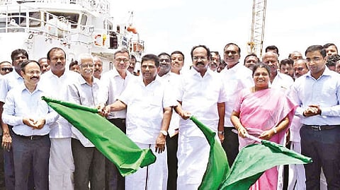 Minister Thangam Thennarasu flags off offshore exploration project on the premises of VOC Port in Thoothukudi