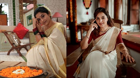 Meera Jasmine and Manju Warrier in their Onam outfits