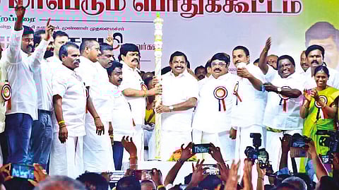 Leader of Opposition Edappadi K Palaniswami getting a rousing welcome from AIADMK cadre