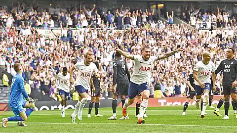Tottenham Hotspur?s Pierre-Emile Hojbjerg celebrates after scoring a goal