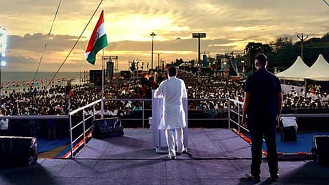 Congress leader Rahul Gandhi addresses the launch of 'Bharat Jodo Yatra'