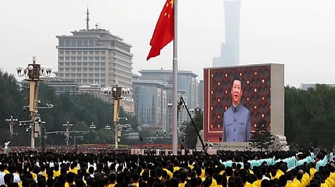 Xi Jinping's speech telecasted in a giant screen