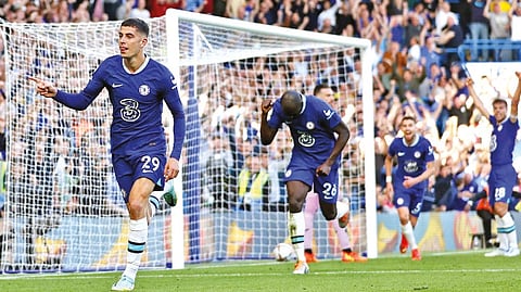 Chelsea?s Kai Havertz celebrates scoring his team?s opening goal.