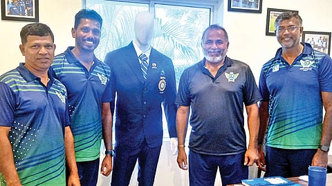 Bharat Arun (2nd from right) flanked by coaching staff in Chennai