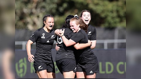 New Zealand players celebrate scoring