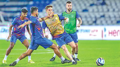 NorthEast United FC players at a training session