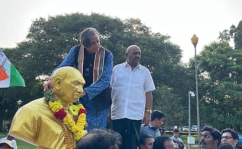Shashi Tharoor at Kamarajar memorial at Guindy on Thursday