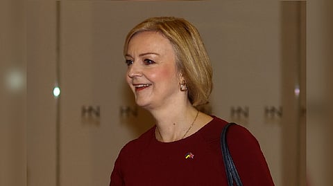 British Prime Minister Liz Truss leaves a television studio