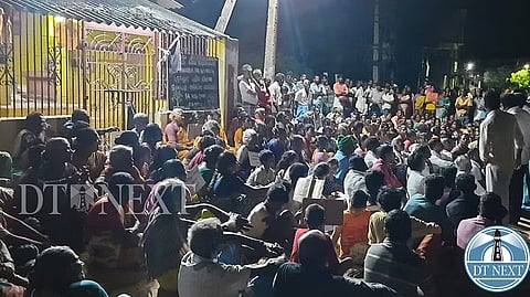Residents of Ekanapuram village gathered to hold a peaceful protest on Sunday