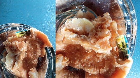 Tiny piece of yellow paper hidden within a samosa