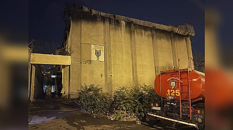 Building is seen after a fire on the property of the Evin prison