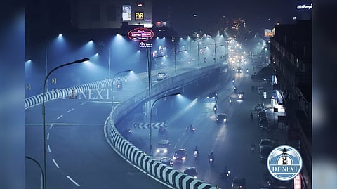 City covered in smog from bursting of firecrackers on Deepavali.