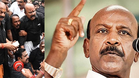 EPS and other AIADMK MLAs staging protest (L), Ma Subramanian (R)