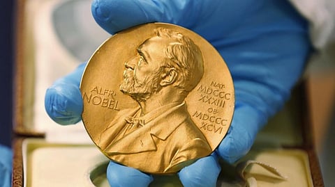 Gold Nobel Prize medal awarded to the late novelist Gabriel Garcia Marquez