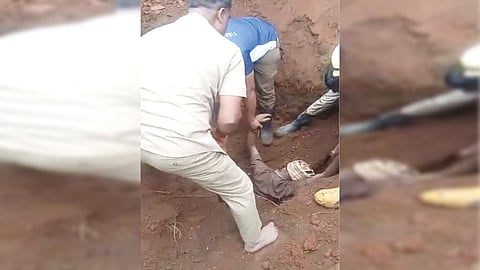 Fire and Rescue personnel retrieving the bodies of the deceased workers in The Nilgiris on Sunday