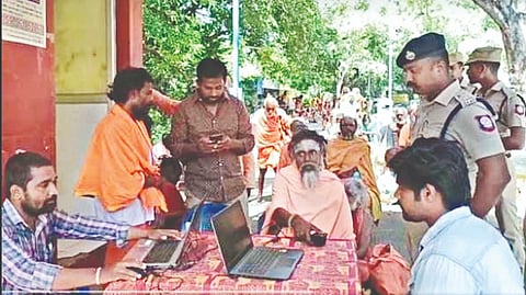 Police providing ID cards to sadhus in Tiruvannamalai