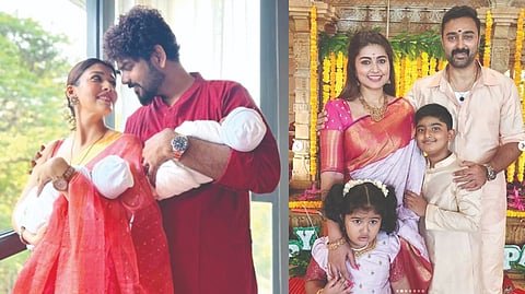 Vignesh Shivan and Nayanthara with their newborns; Sneha's family.