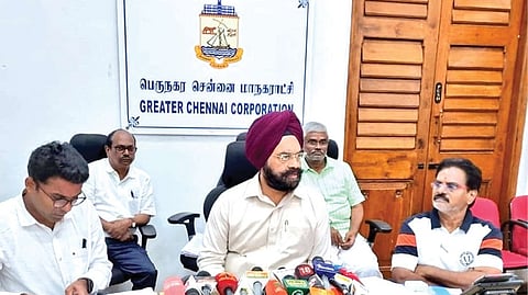 Commissioner Gagandeep Singh Bedi addressing the media.