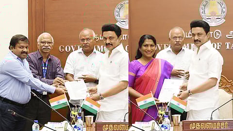 Members of the State Planning Commission on Thursday submitted reports of three policies formulated by them to Chief Minister MK Stalin, at the Secretariat.