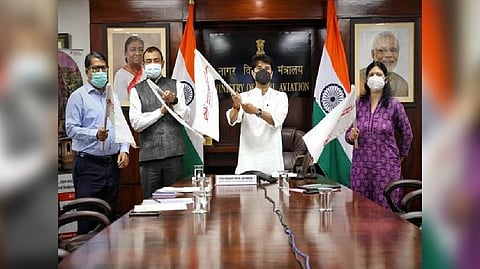 Visual of Scindia inaugurating the direct flight