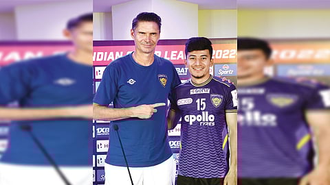 Chennaiyin FC head coach Thomas Brdaric (L), Captain Anirudh Thapa at the pre-match press conference