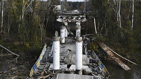 Damaged bridge in the retaken village
