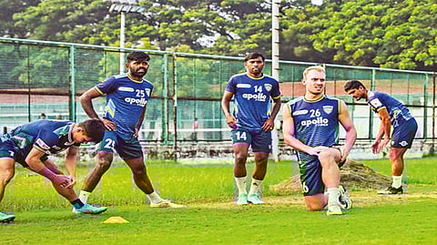 Chennaiyin FC players go through the paces ahead of the Odisha FC Match
