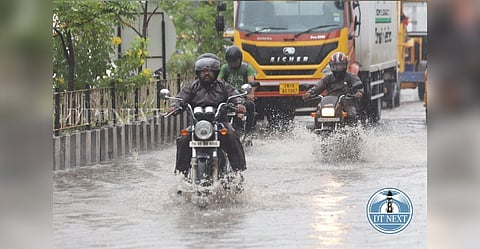 Water logging in a Chennai road due to heavy rains
