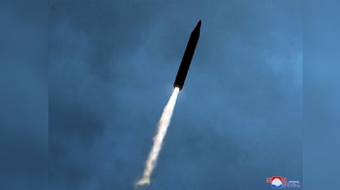 A missile launch is seen at an undisclosed location in North Korea