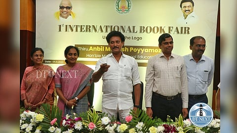 School Education Minister Anbil Mahesh Poyyamozhi unveils the logo of Chennai International Book Fair at Anna Library, Chennai.